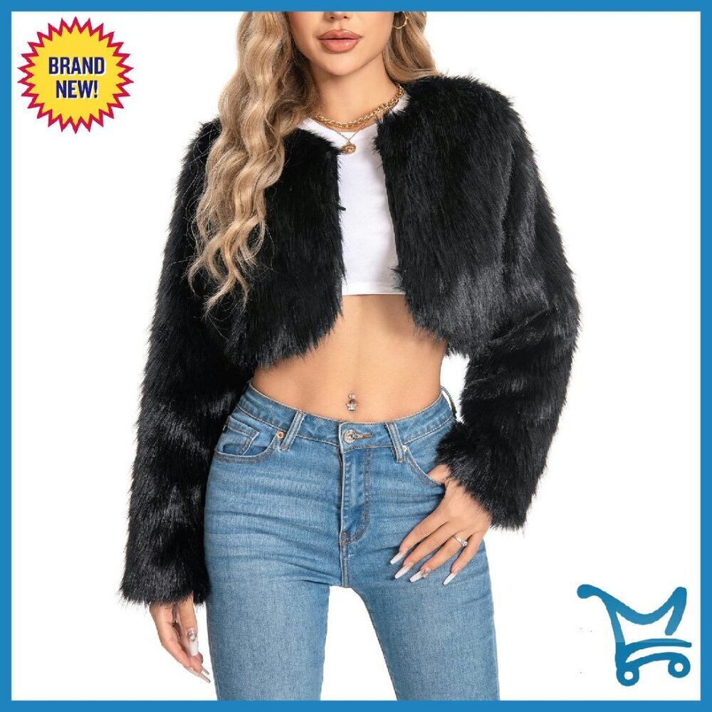 Plus Size Cropped Faux Fur Jacket Fluffy Winter Coat Women's Outerwear